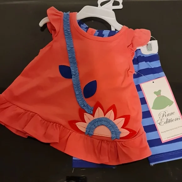 2 Piece Rare Editions Coral and Blue Outfit 3-6 months NWTs - Picture 2 of 7